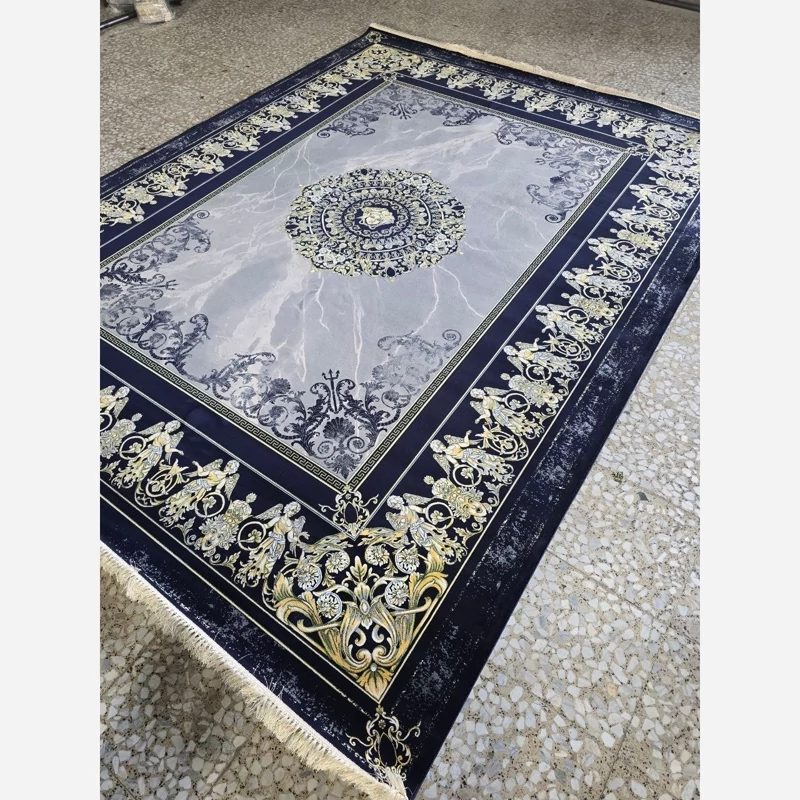 فرش 6متری 1200شانه ماشینی کاشان طرح آنجلیکاسرمه ای(باارسال رایگان)