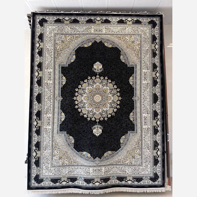 فرش ماشینی کاشان 700شانه100درصدآکرلیک طرح ترمه سرمه ای 6متری(باارسال رایگان)