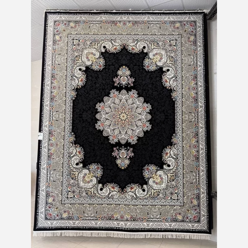فرش ماشینی کاشان700شانه100درصدآکرلیک طرح حدیث سرمه ای9متری(باارسال رایگان)