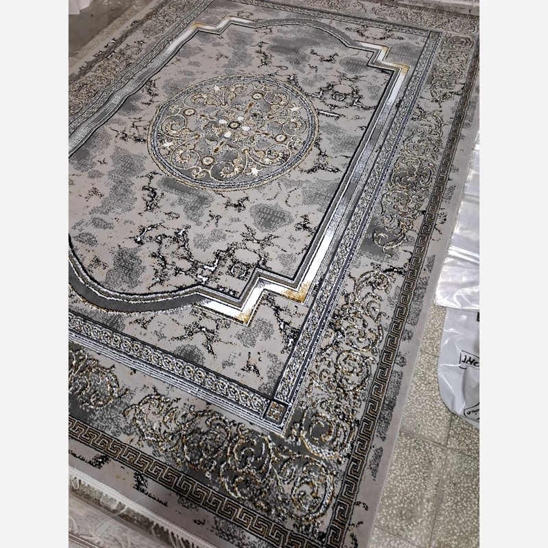 فرش ماشینی کاشان 440 شانه بی سی اف طرح نیکان، رنگ نقره ای، سایز 6 متری