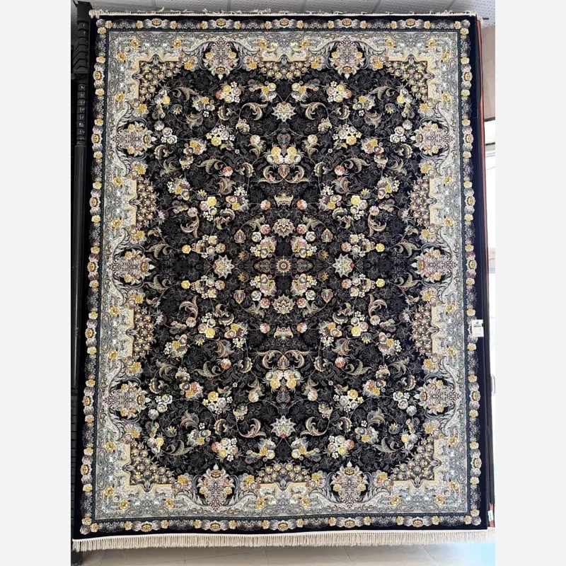 فرش ماشینی کاشان 700شانه 100درصدآکرلیک طرح الماس سرمه ای9متری(باارسال رایگان)