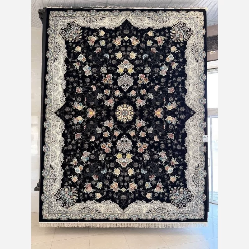 فرش ماشینی کاشان 700 شانه 100 درصد آکرلیک طرح تیانا رنگ سرمه ای 9 متری