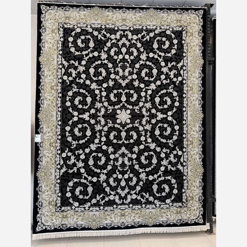 فرش ماشینی کاشان 700 شانه 100 درصد آکرلیک طرح نیکان سرمه ای 9 متری