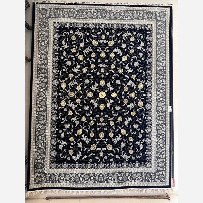 فرش ماشینی کاشان 700شانه100درصدآکرلیک طرح افشان شهاب سرمه ای12متری(باارسال رایگان)