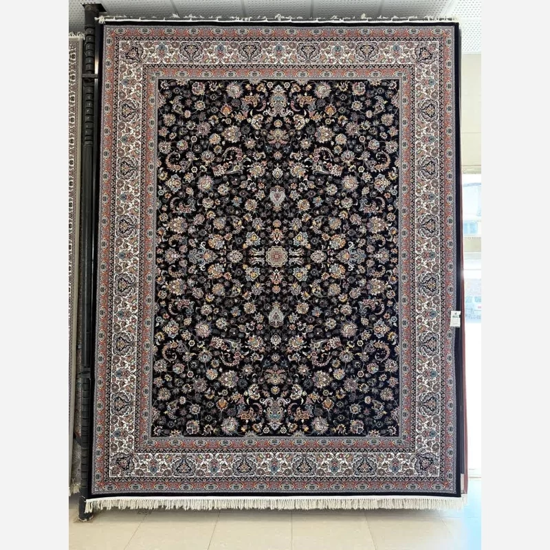 فرش 700شانه ماشینی کاشان 12متری100درصدآکرلیک طرح افشان سرمه ای(باارسال رایگان)