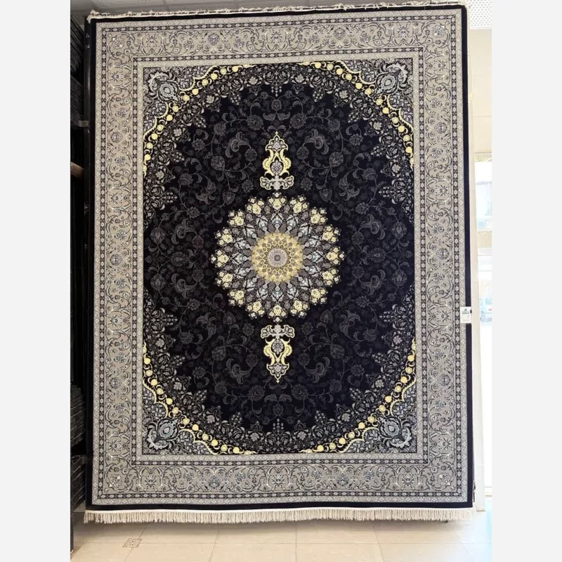 فرش 700 شانه ماشینی کاشان 100 درصد آکریلیک طرح شهاب مشکی 12 متری