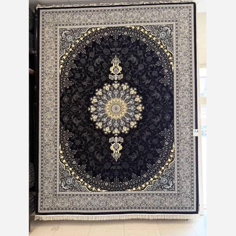 فرش700شانه ماشینی کاشان100درصدآکرلیک طرح شهاب مشکی متری(باارسال رایگان)