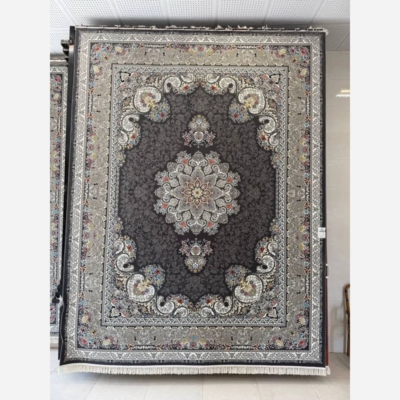 فرش 6 متری ماشینی کاشان 700 شانه آکرلیک طرح حدیث دودی