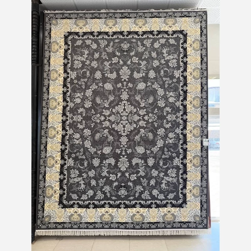 فرش ماشینی کاشان700شانه100درصدآکرلیک طرح بیسان دودی9متری(باارسال رایگان)