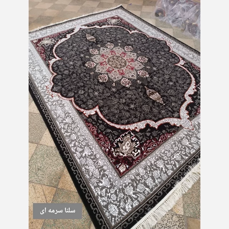 فرش ماشینی کاشان440شانه طرح سلناسرمه ای9متری(BCF)باارسال رایگان