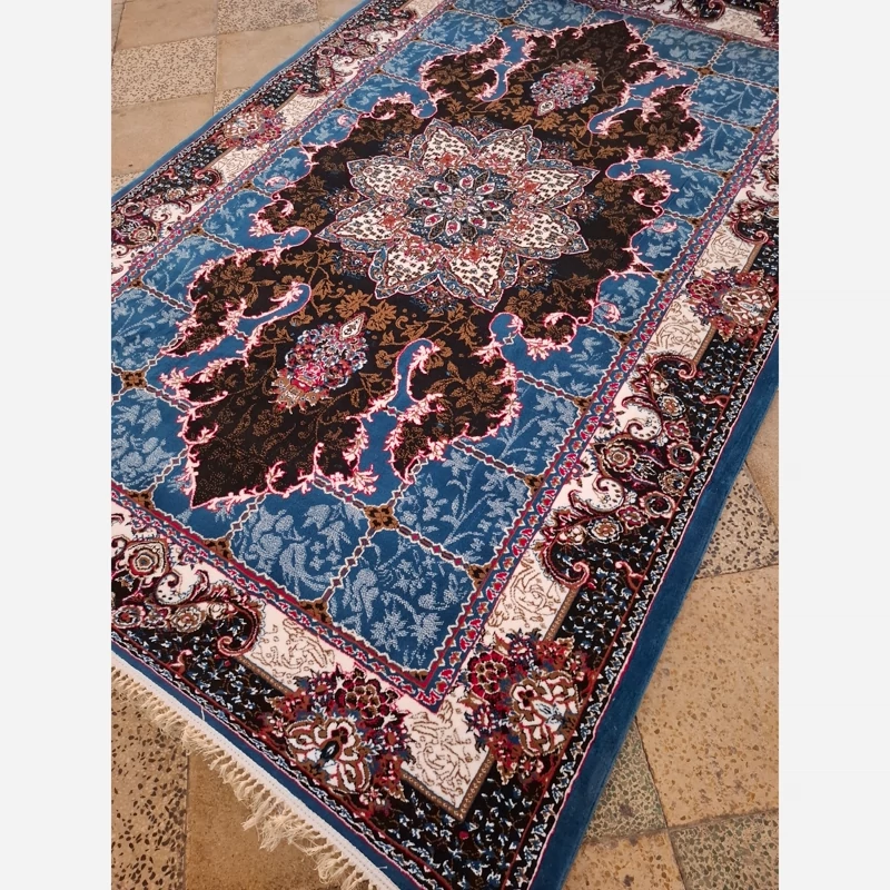 فرش ماشینی کاشان طرح هیوا آبی6متری440شانه(BCF)باارسال رایگان