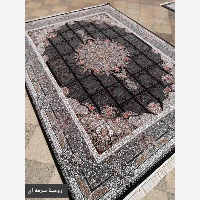 فرش ماشینی کاشان440شانهBCF بی سی اف6متری طرح رومیناسرمه ای(باارسال رایگان)