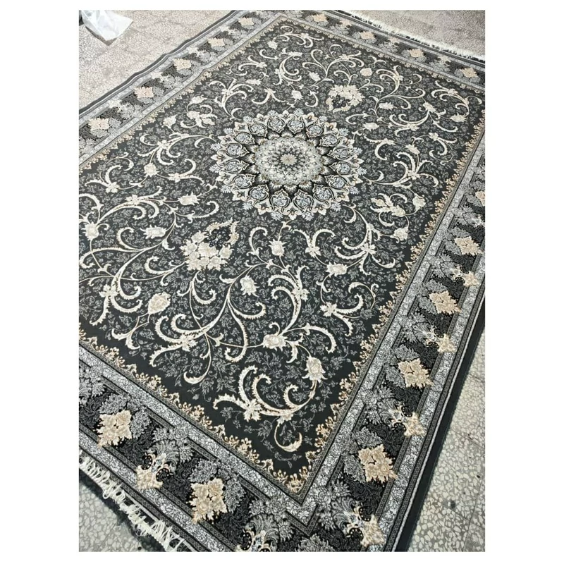 فرش ماشینی 6 متری، کاشان، 500 شانه، طرح طلناز، رنگ دودی