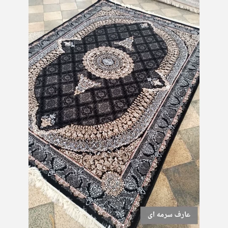فرش ماشینی کاشان طرح عارف سرمه ای9متری440شانه(باارسال رایگان)