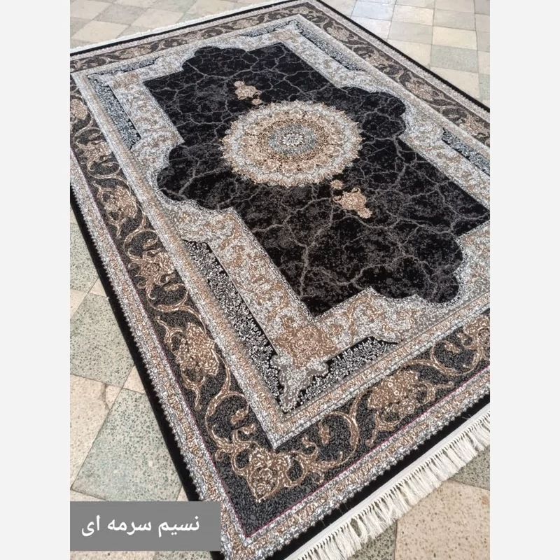 فرش6متری ماشینی کاشان طرح نسیم سرمه ای440شانه(باارسال رایگان)