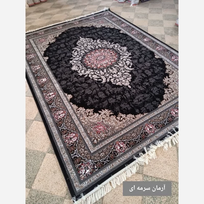 فرش ماشینی کاشان9متری طرح آرمان سرمه ای440شانه(BCF)باارسال رایگان