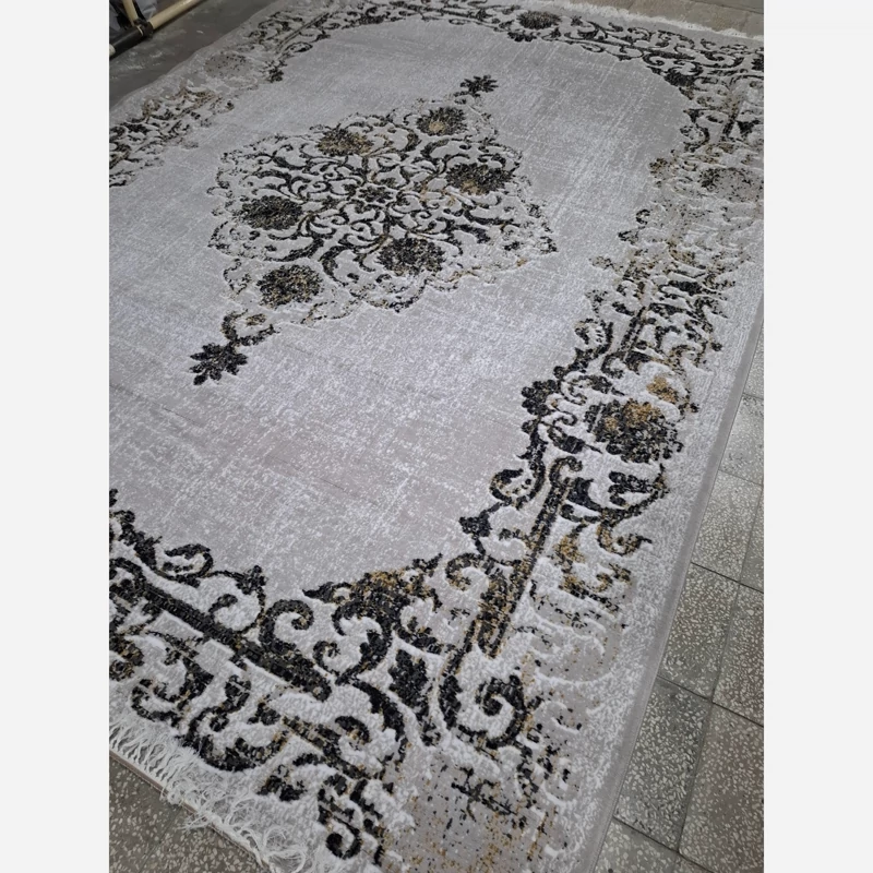 کناره فرش ماشینی کاشان طرح حس نقره ای440شانه سایز3در1متر(باارسال رایگان)