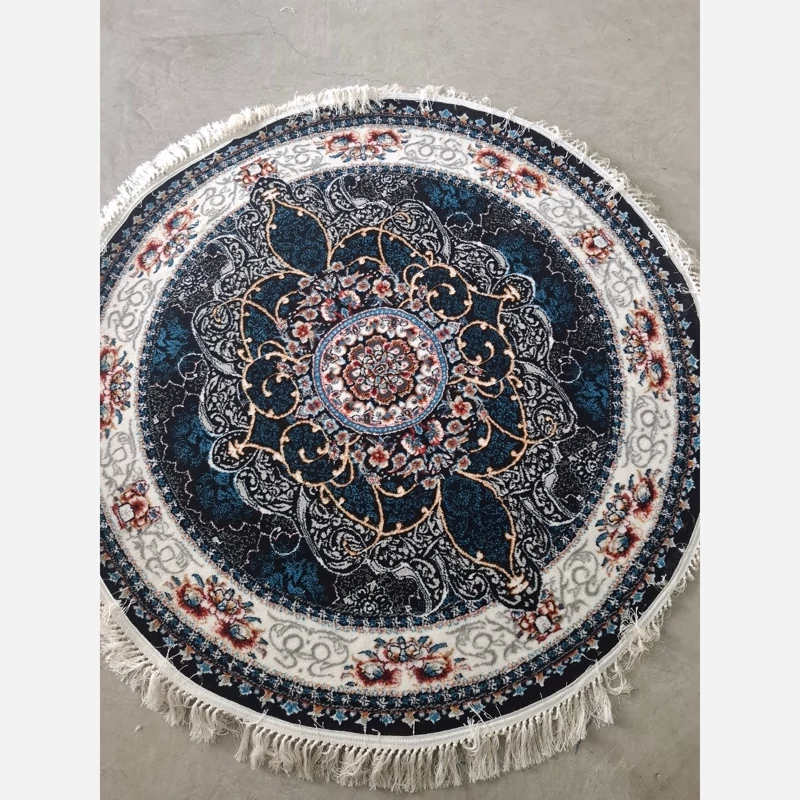 فرش گرد ماشینی کاشان500شانه طرح چکاوک سرمه ای1،5در1،5متر(باارسال رایگان)