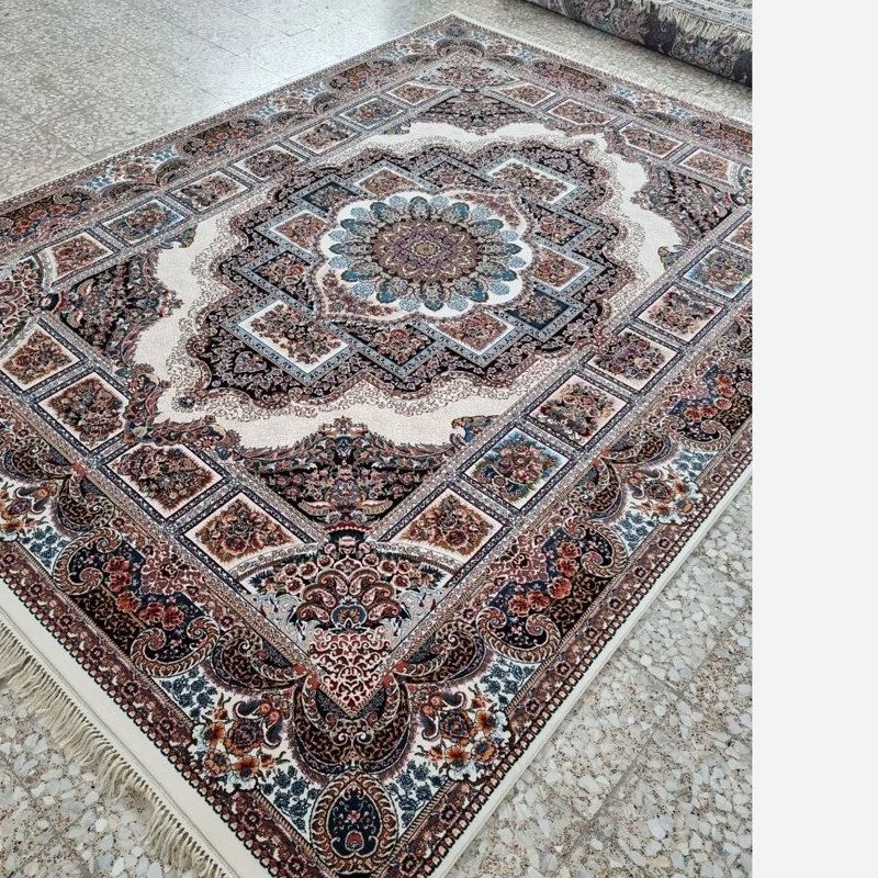 فرش 6متری ماشینی کاشان700شانه طرح حوض نقره کرم2عددی (با ارسال رایگان)