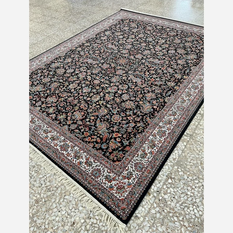 فرش 700شانه ماشینی کاشان طرح گل ومرغ سرمه ای6متری2عددی(باارسال رایگان)