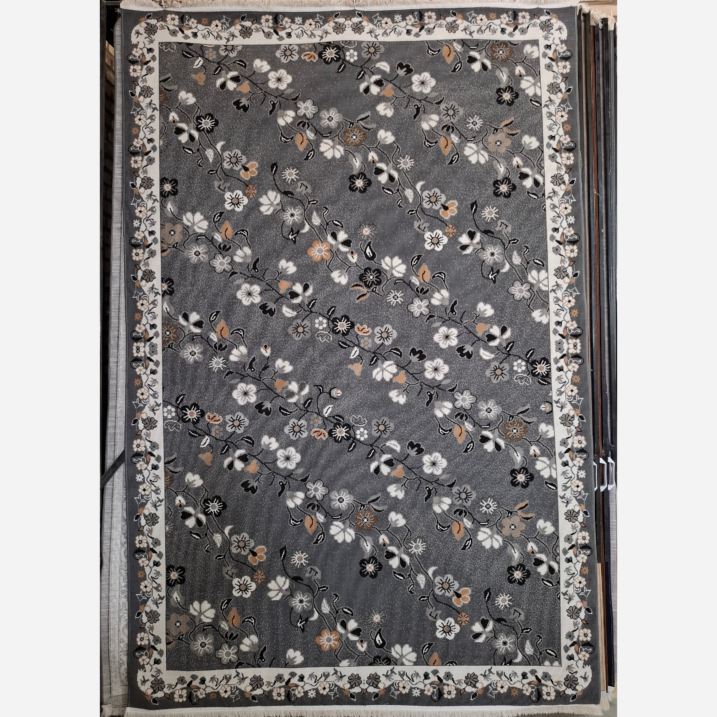 گلیم فرش ماشینی کاشان طرح گلزاردودی9متری3در3(هزینه ارسال باخریداروپس کرایه میباشد)