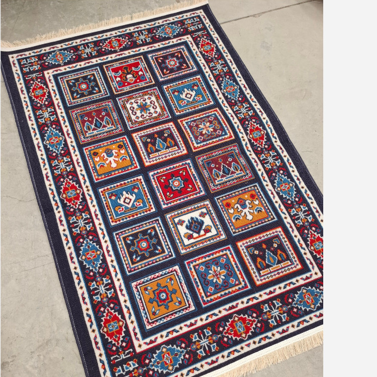 گلیم ماشینی کاشان طرح کژال سرمه ای2در1متر(هزینه ارسال باخریداروپس کرایه میباشد)