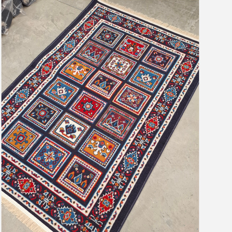 گلیم ماشینی کاشان طرح کژال سرمه ای2در1متر(هزینه ارسال باخریداروپس کرایه میباشد)
