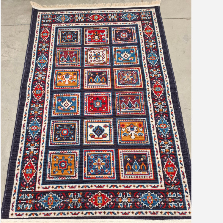گلیم ماشینی کاشان طرح کژال سرمه ای2در1متر(هزینه ارسال باخریداروپس کرایه میباشد)
