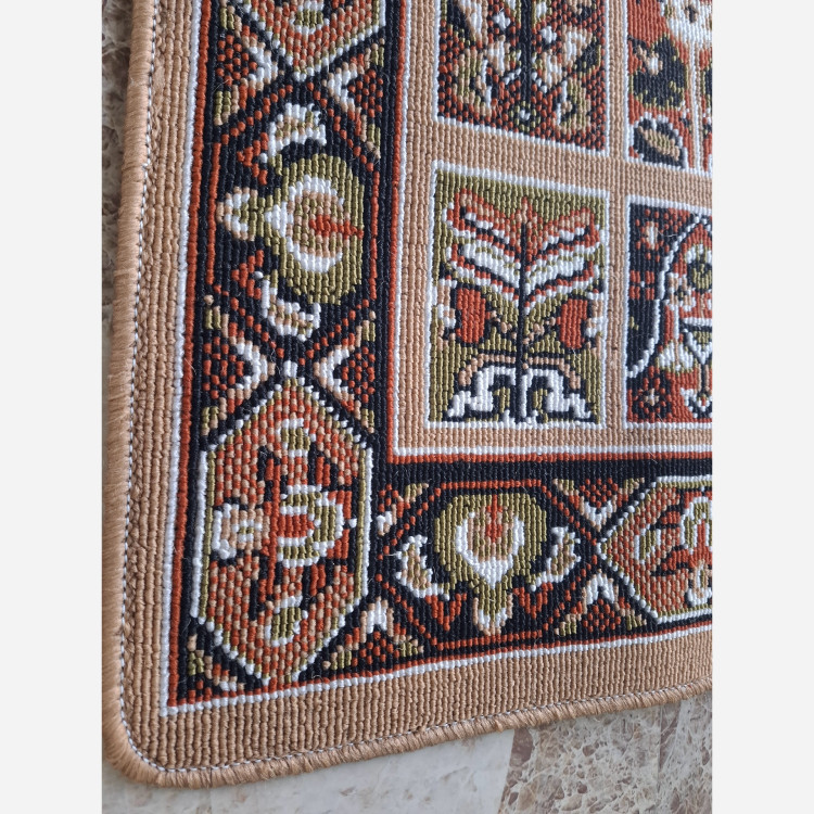 گلیم ماشینی کاشان طرح خشتی بادامی سایز70سانت در4مترسایزسفارشی(هزینه ارسال باخریداروپس کرایه)